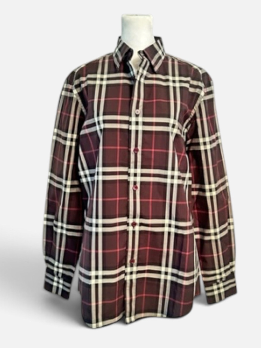 NWT Burberry Men's Maroon Plaid Button-Down Shirt/Can Be Worn As Women’s Shirt